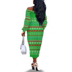 Djibouti Christmas Off The Shoulder Long Sleeve Dress Santa Riding Camel Palm Trees Camel - African Pride