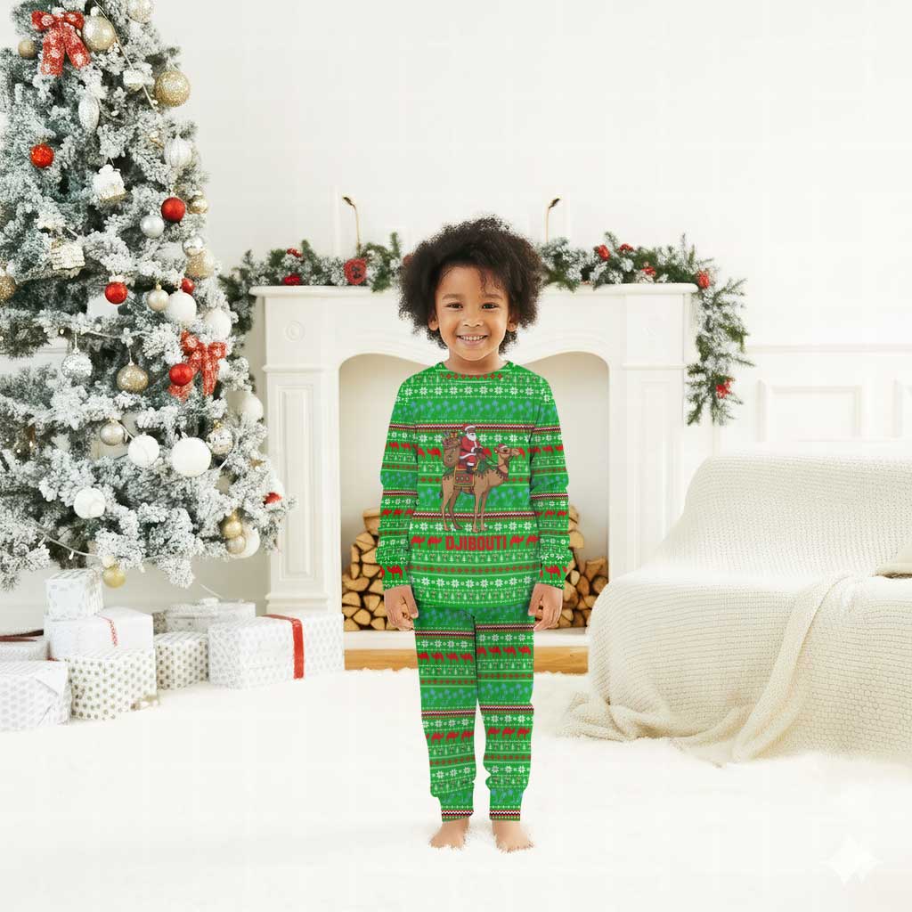 Djibouti Christmas Pajama Set Santa Riding Camel Palm Trees Camel - African Pride