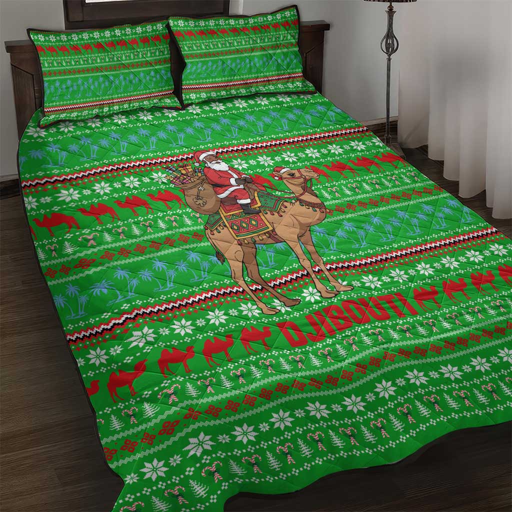 Djibouti Christmas Quilt Bed Set Santa Riding Camel Palm Trees Camel - African Pride