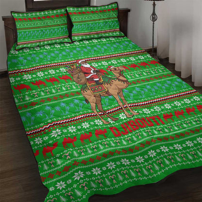 Djibouti Christmas Quilt Bed Set Santa Riding Camel Palm Trees Camel - African Pride