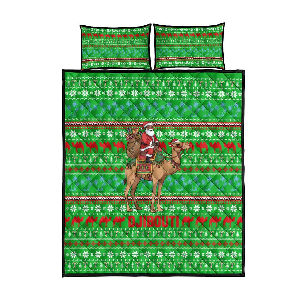 Djibouti Christmas Quilt Bed Set Santa Riding Camel Palm Trees Camel - African Pride