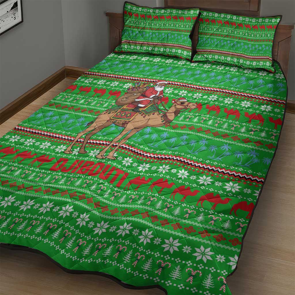 Djibouti Christmas Quilt Bed Set Santa Riding Camel Palm Trees Camel - African Pride