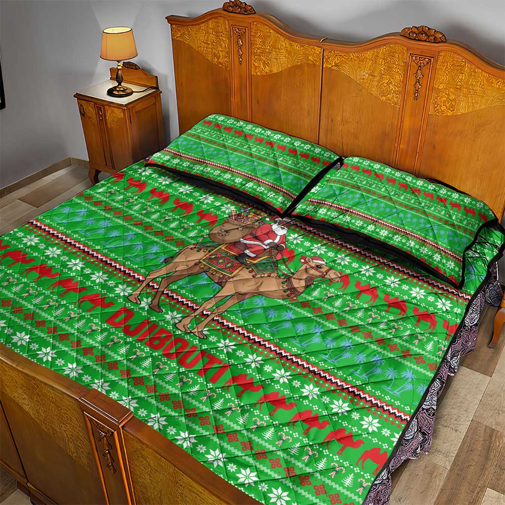 Djibouti Christmas Quilt Bed Set Santa Riding Camel Palm Trees Camel - African Pride