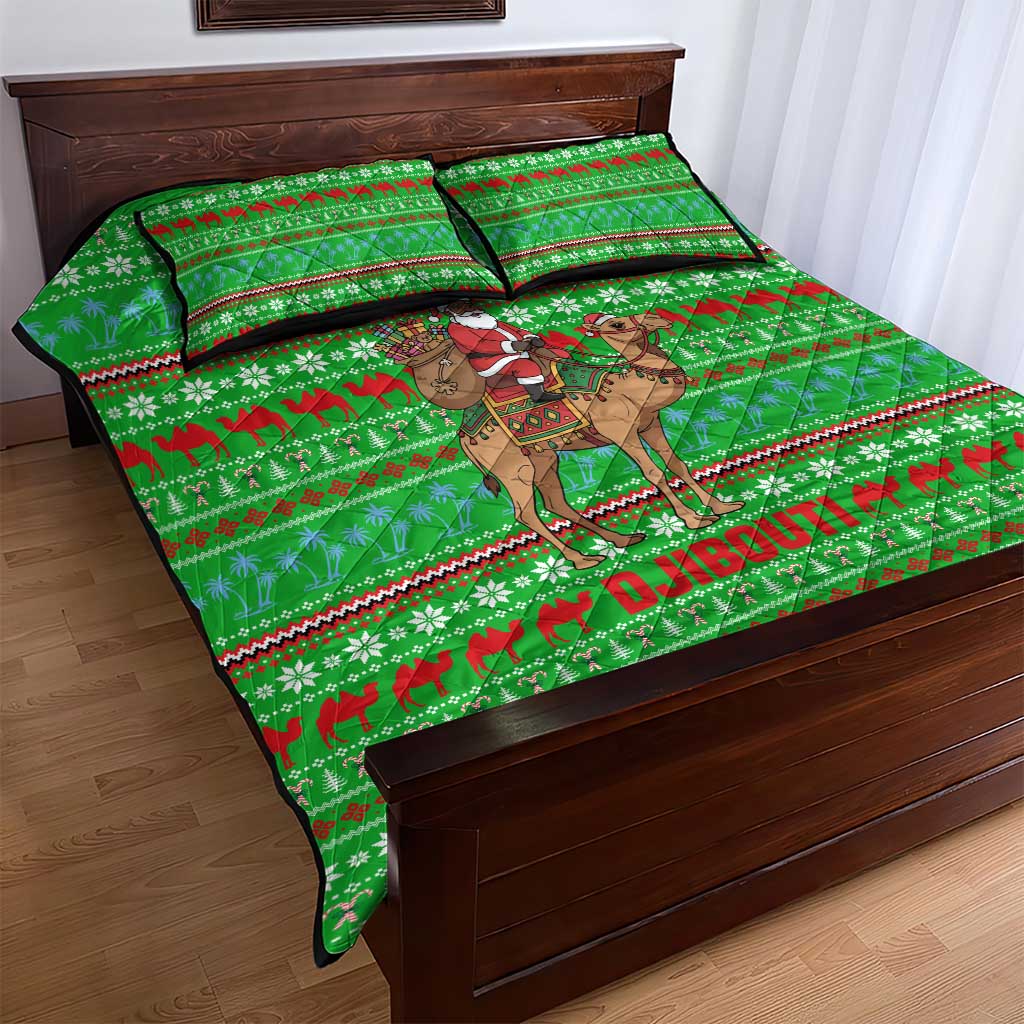 Djibouti Christmas Quilt Bed Set Santa Riding Camel Palm Trees Camel - African Pride