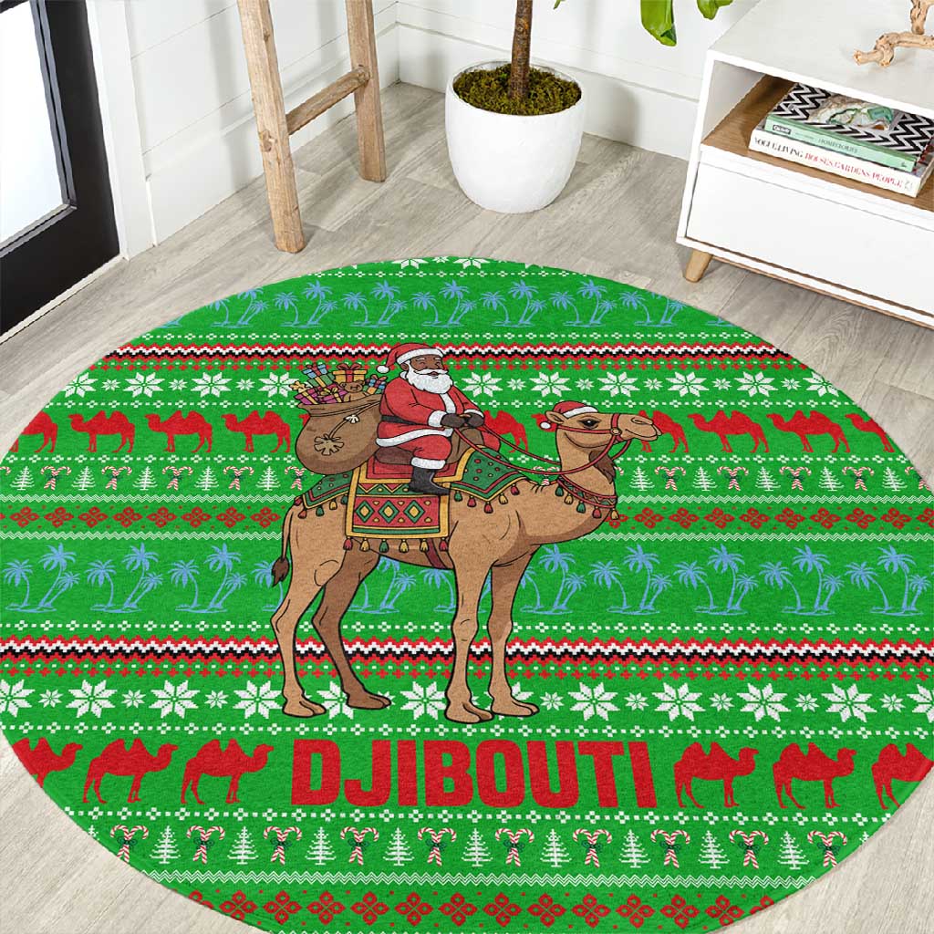 Djibouti Christmas Round Carpet Santa Riding Camel Palm Trees Camel - African Pride