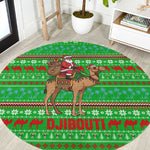 Djibouti Christmas Round Carpet Santa Riding Camel Palm Trees Camel - African Pride