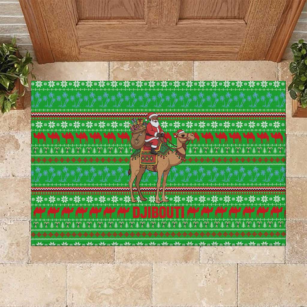 Djibouti Christmas Rubber Doormat Santa Riding Camel Palm Trees Camel - African Pride