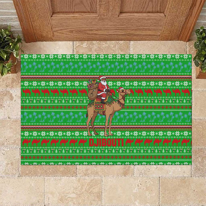 Djibouti Christmas Rubber Doormat Santa Riding Camel Palm Trees Camel - African Pride