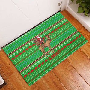 Djibouti Christmas Rubber Doormat Santa Riding Camel Palm Trees Camel - African Pride