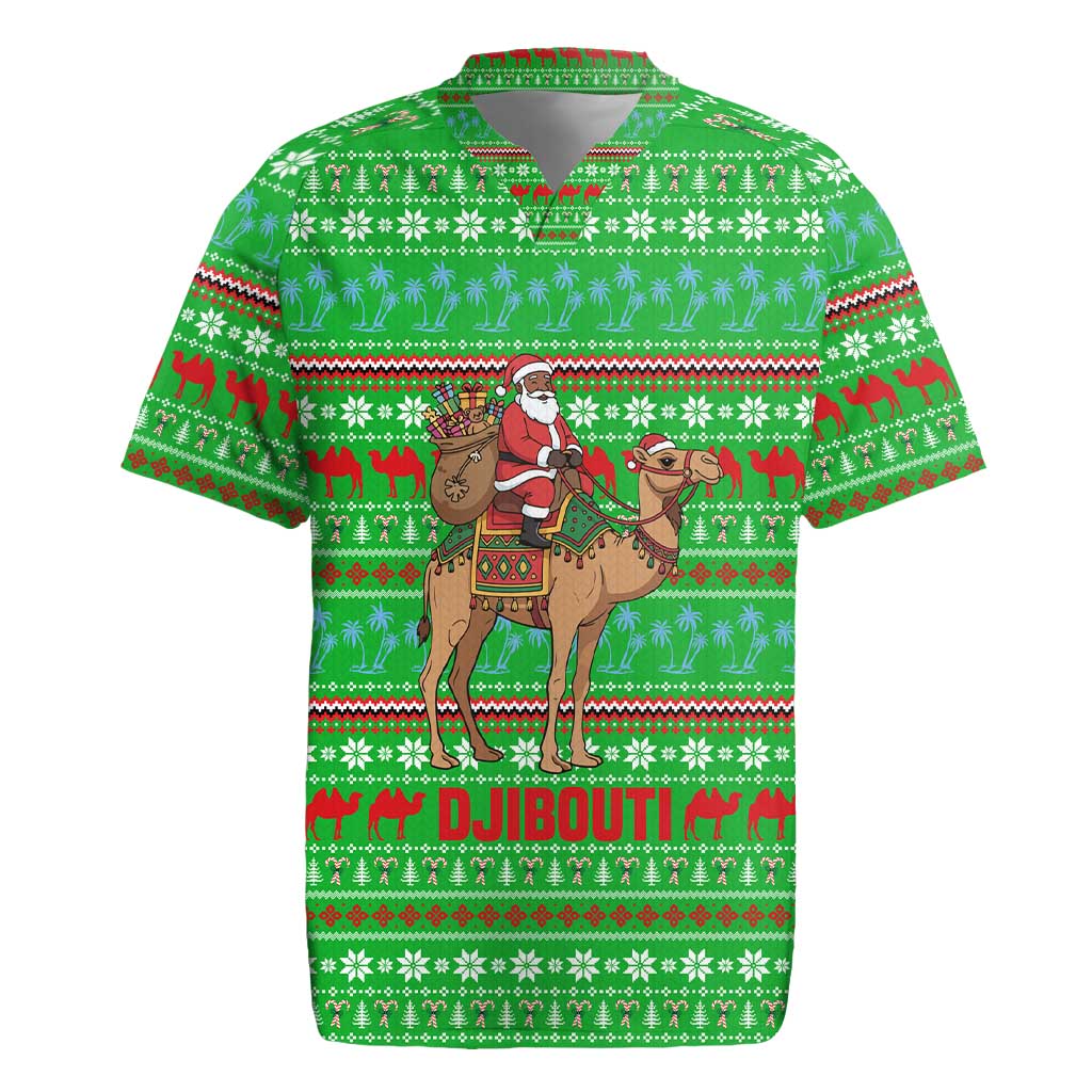 Djibouti Christmas Rugby Jersey Santa Riding Camel Palm Trees Camel - African Pride