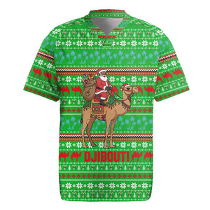 Djibouti Christmas Rugby Jersey Santa Riding Camel Palm Trees Camel - African Pride