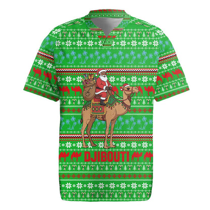 Djibouti Christmas Rugby Jersey Santa Riding Camel Palm Trees Camel - African Pride