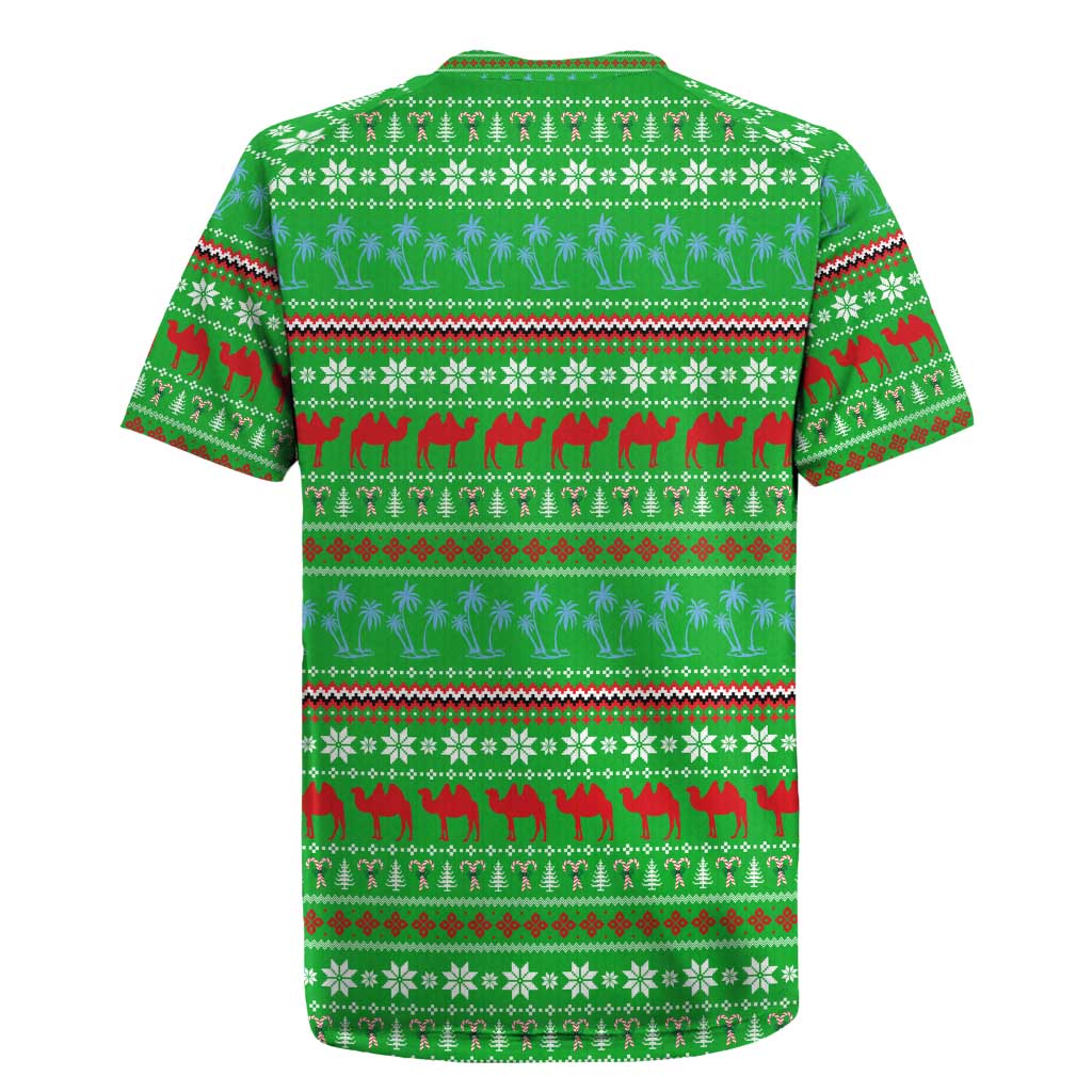 Djibouti Christmas Rugby Jersey Santa Riding Camel Palm Trees Camel - African Pride