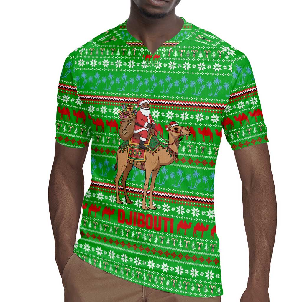 Djibouti Christmas Rugby Jersey Santa Riding Camel Palm Trees Camel - African Pride