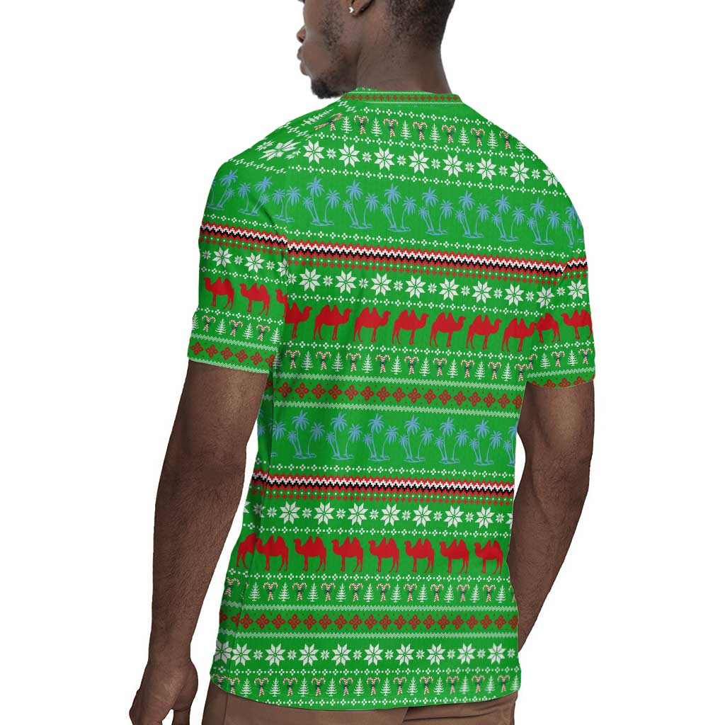 Djibouti Christmas Rugby Jersey Santa Riding Camel Palm Trees Camel - African Pride