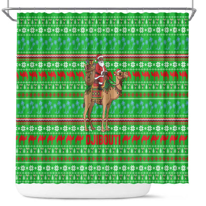 Djibouti Christmas Shower Curtain Santa Riding Camel Palm Trees Camel - African Pride