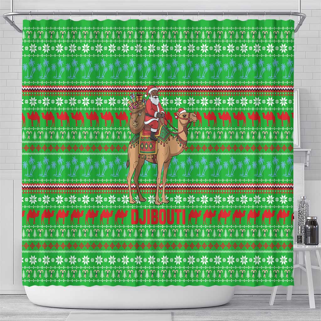 Djibouti Christmas Shower Curtain Santa Riding Camel Palm Trees Camel - African Pride