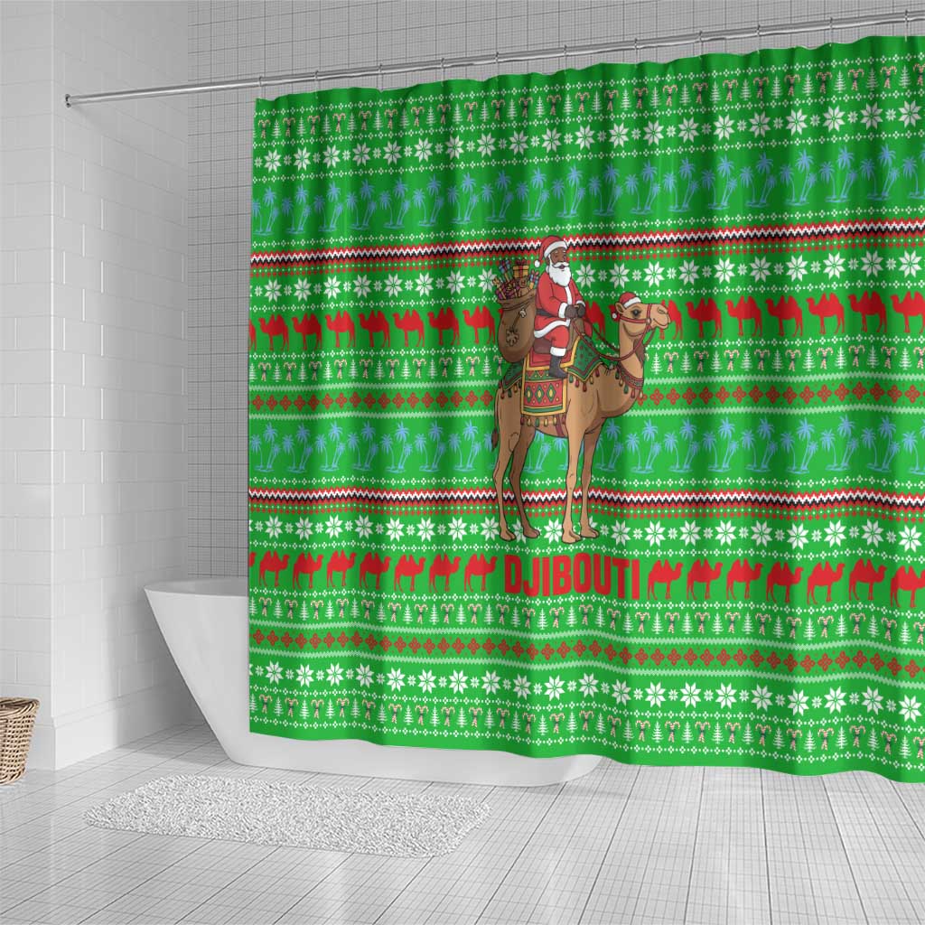 Djibouti Christmas Shower Curtain Santa Riding Camel Palm Trees Camel - African Pride