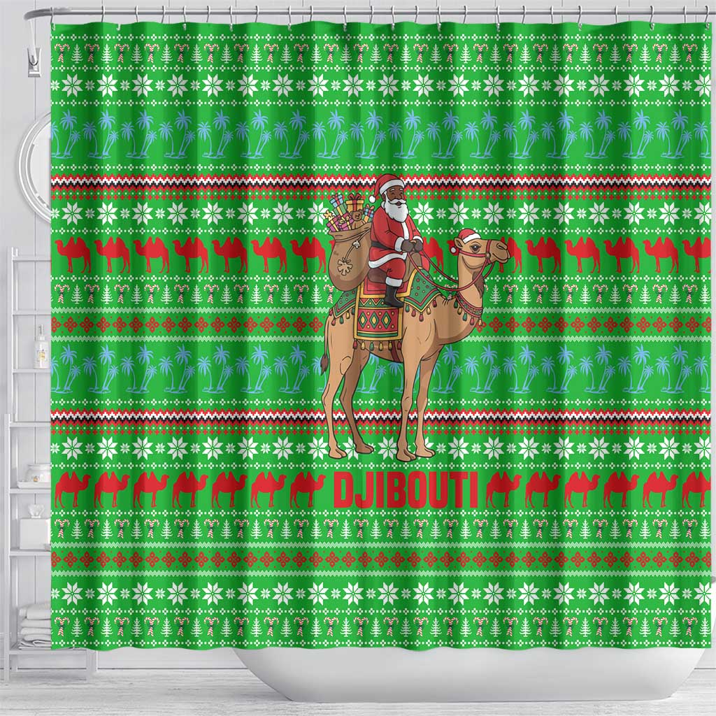 Djibouti Christmas Shower Curtain Santa Riding Camel Palm Trees Camel - African Pride