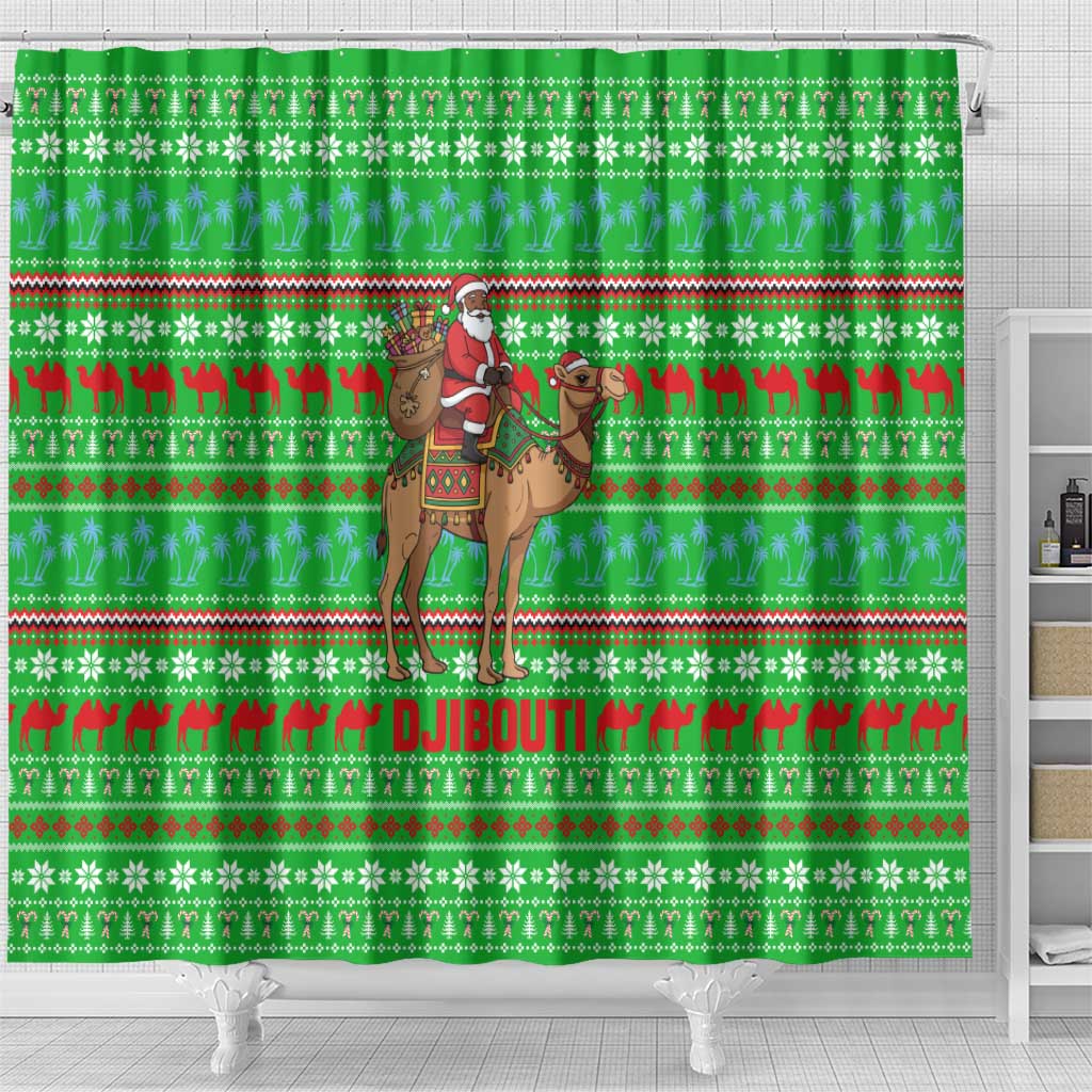 Djibouti Christmas Shower Curtain Santa Riding Camel Palm Trees Camel - African Pride