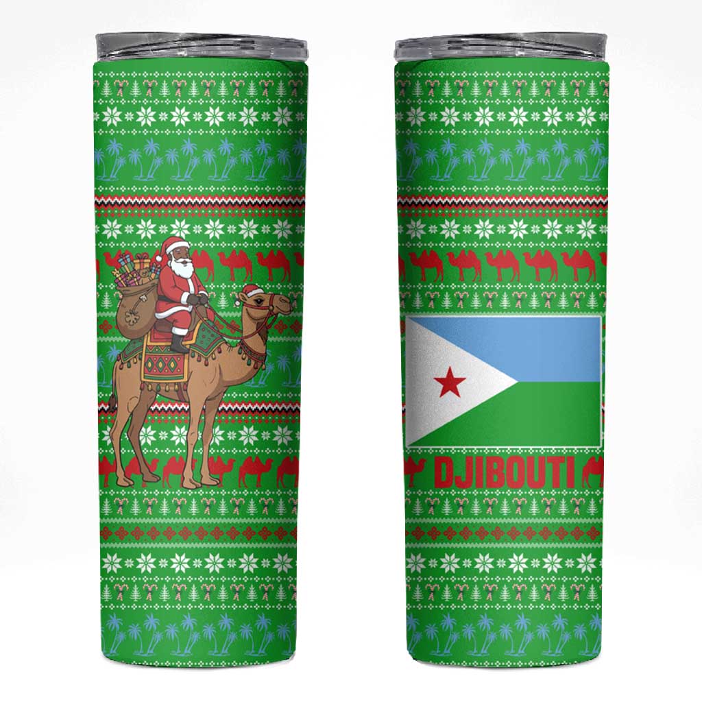 Djibouti Christmas Skinny Tumbler Santa Riding Camel Palm Trees Camel - African Pride