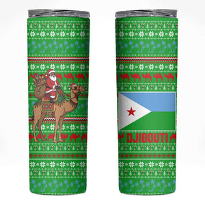 Djibouti Christmas Skinny Tumbler Santa Riding Camel Palm Trees Camel - African Pride
