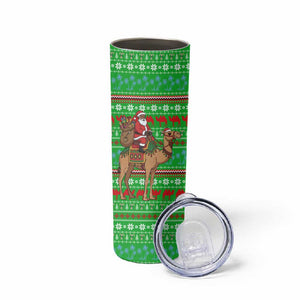 Djibouti Christmas Skinny Tumbler Santa Riding Camel Palm Trees Camel - African Pride