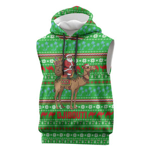 Djibouti Christmas Sleeveless Hoodie Santa Riding Camel Palm Trees Camel - African Pride