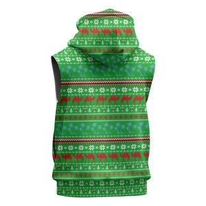 Djibouti Christmas Sleeveless Zip Hoodie Santa Riding Camel Palm Trees Camel - African Pride