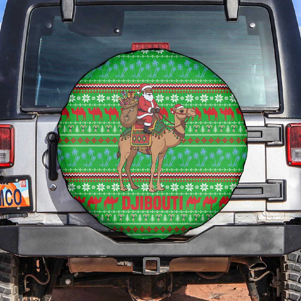 Djibouti Christmas Spare Tire Cover Santa Riding Camel Palm Trees Camel - African Pride
