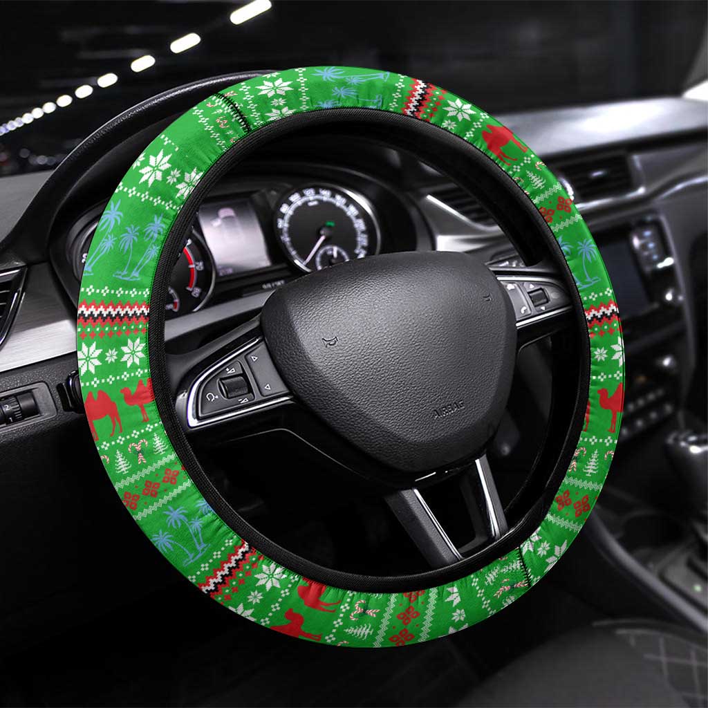 Djibouti Christmas Steering Wheel Cover Santa Riding Camel Palm Trees Camel - African Pride