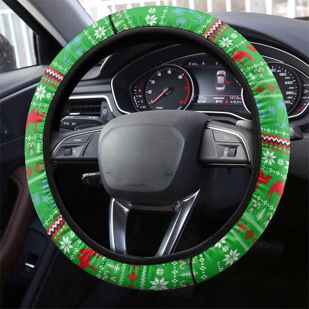 Djibouti Christmas Steering Wheel Cover Santa Riding Camel Palm Trees Camel - African Pride