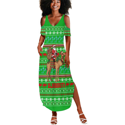 Djibouti Christmas Summer Maxi Dress Santa Riding Camel Palm Trees Camel - African Pride