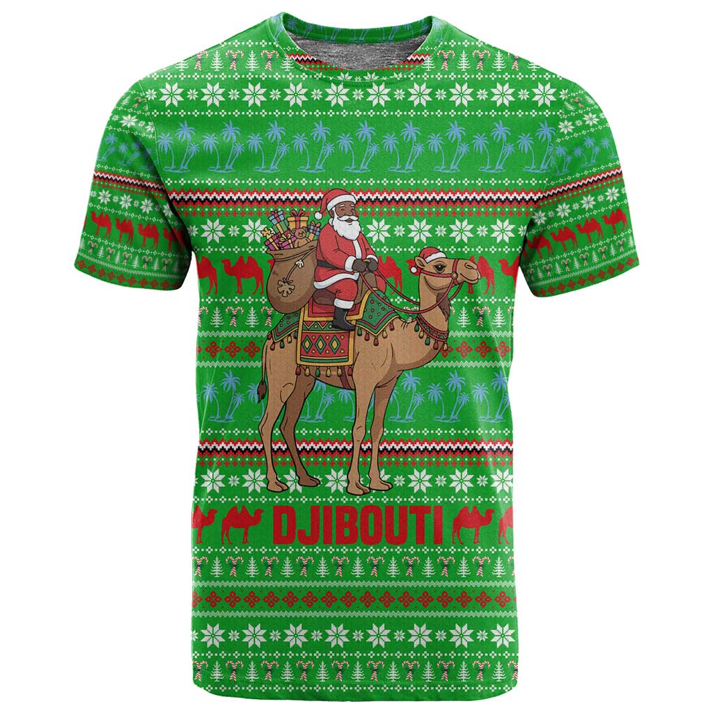 Djibouti Christmas T shirt Santa Riding Camel Palm Trees Camel - African Pride