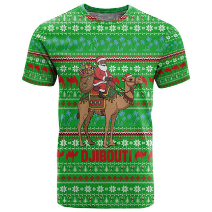 Djibouti Christmas T shirt Santa Riding Camel Palm Trees Camel - African Pride