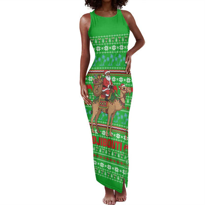 Djibouti Christmas Tank Maxi Dress Santa Riding Camel Palm Trees Camel - African Pride