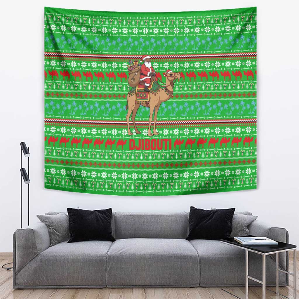 Djibouti Christmas Tapestry Santa Riding Camel Palm Trees Camel - African Pride