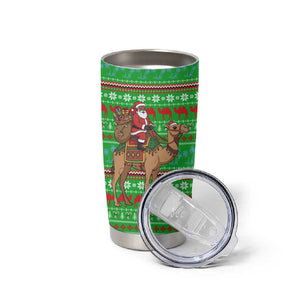 Djibouti Christmas Tumbler Cup Santa Riding Camel Palm Trees Camel - African Pride