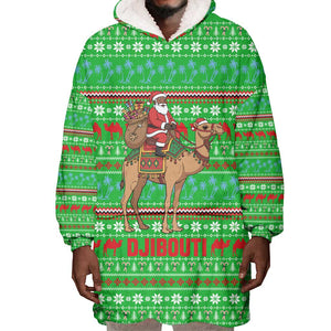 Djibouti Christmas Wearable Blanket Hoodie Santa Riding Camel Palm Trees Camel - African Pride