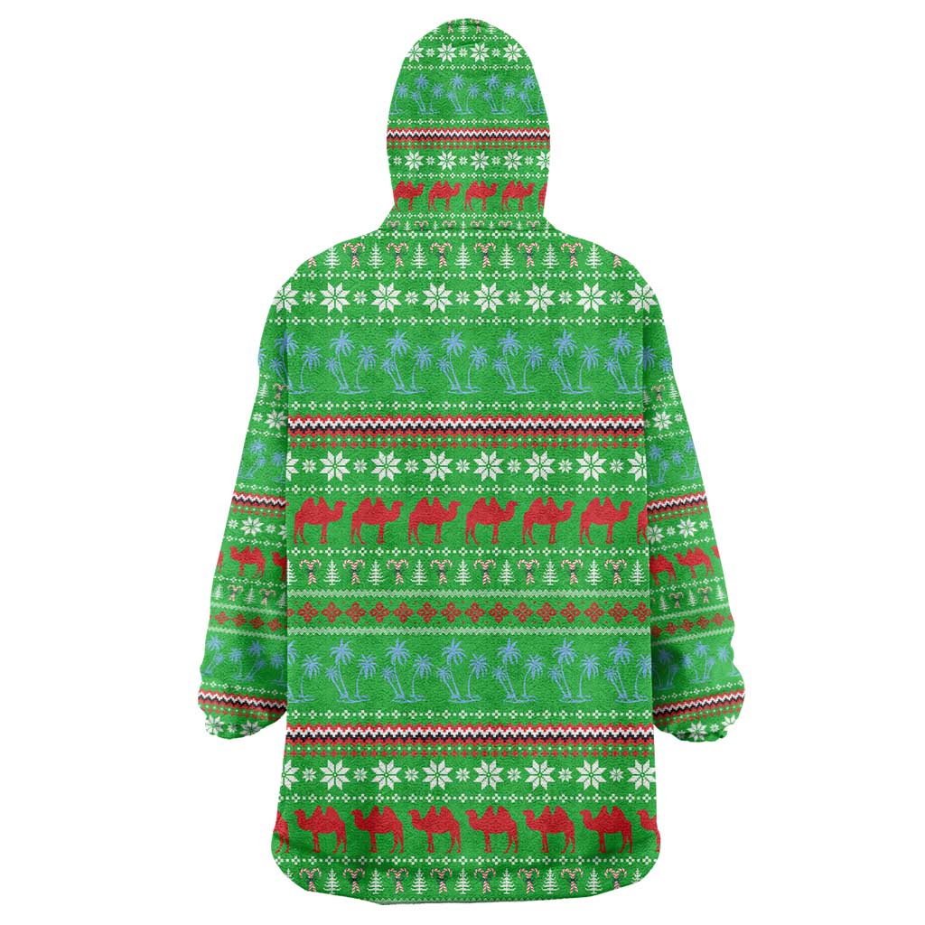 Djibouti Christmas Wearable Blanket Hoodie Santa Riding Camel Palm Trees Camel - African Pride