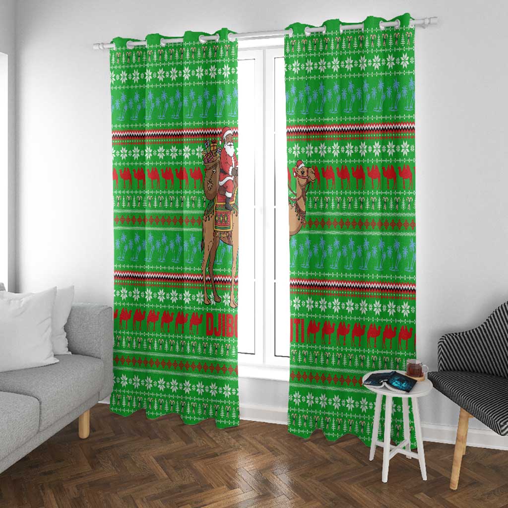 Djibouti Christmas Window Curtain Santa Riding Camel Palm Trees Camel - African Pride