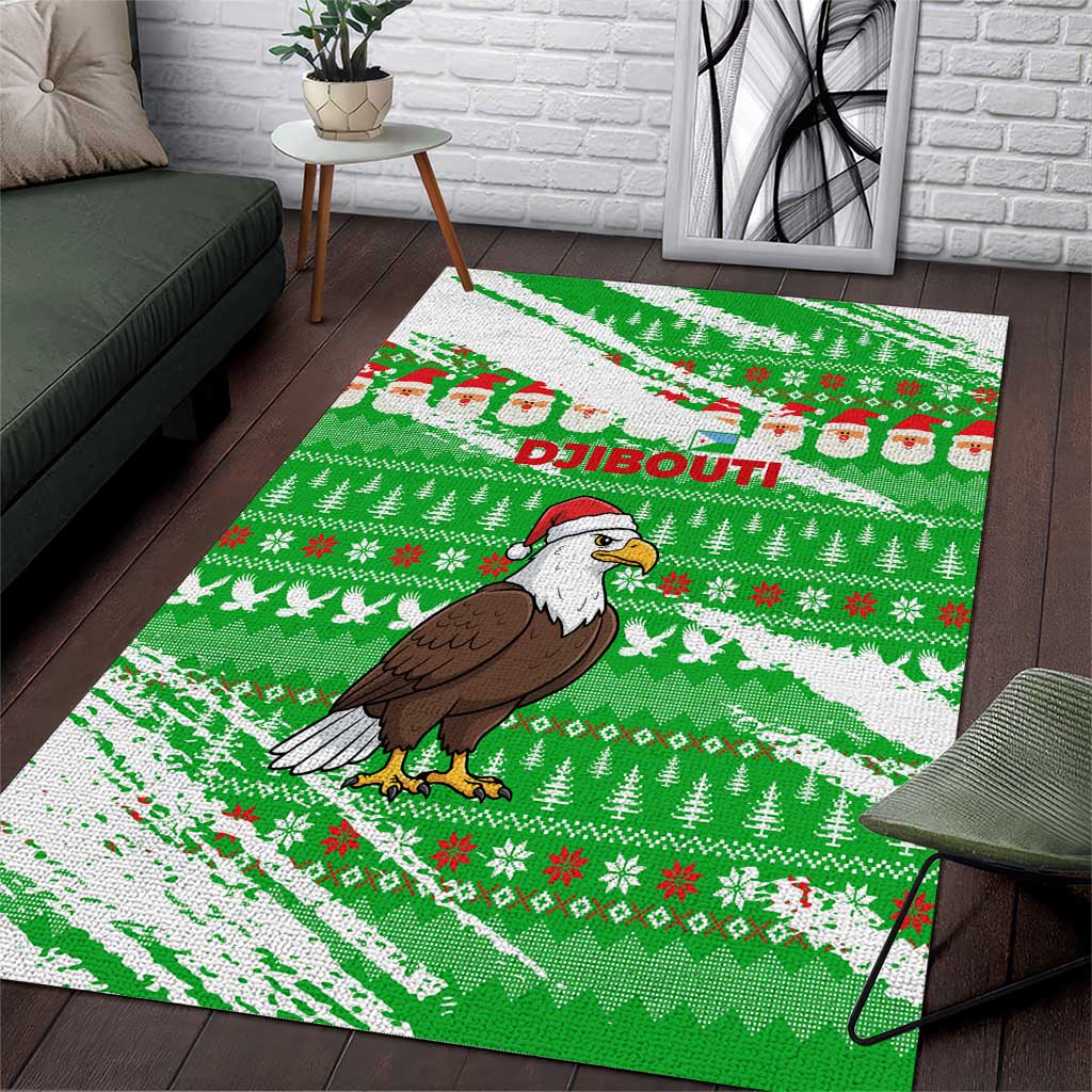 Djibouti Christmas Area Rug Santa Eagle Doves Trees and Green Snowflake - African Pride