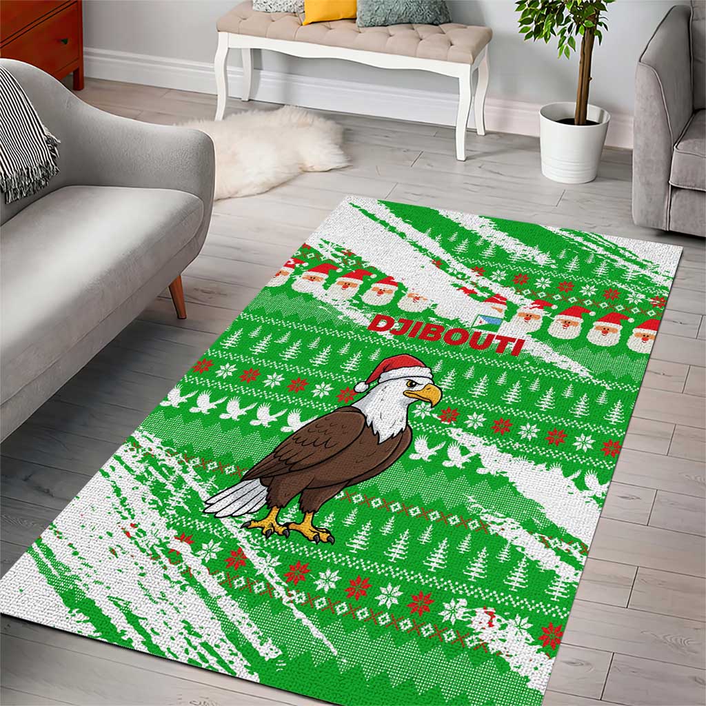 Djibouti Christmas Area Rug Santa Eagle Doves Trees and Green Snowflake - African Pride