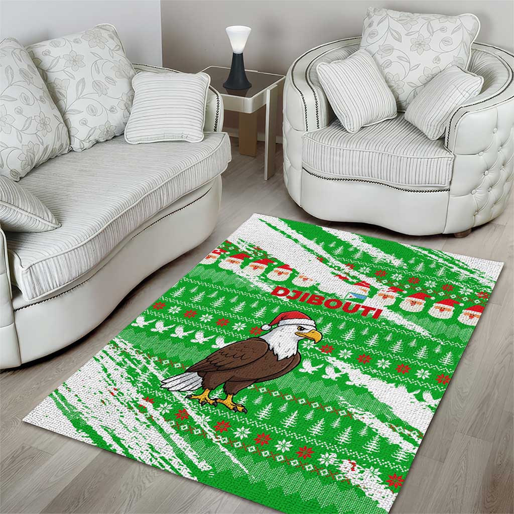 Djibouti Christmas Area Rug Santa Eagle Doves Trees and Green Snowflake - African Pride