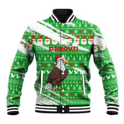Djibouti Christmas Baseball Jacket Santa Eagle Doves Trees and Green Snowflake - African Pride