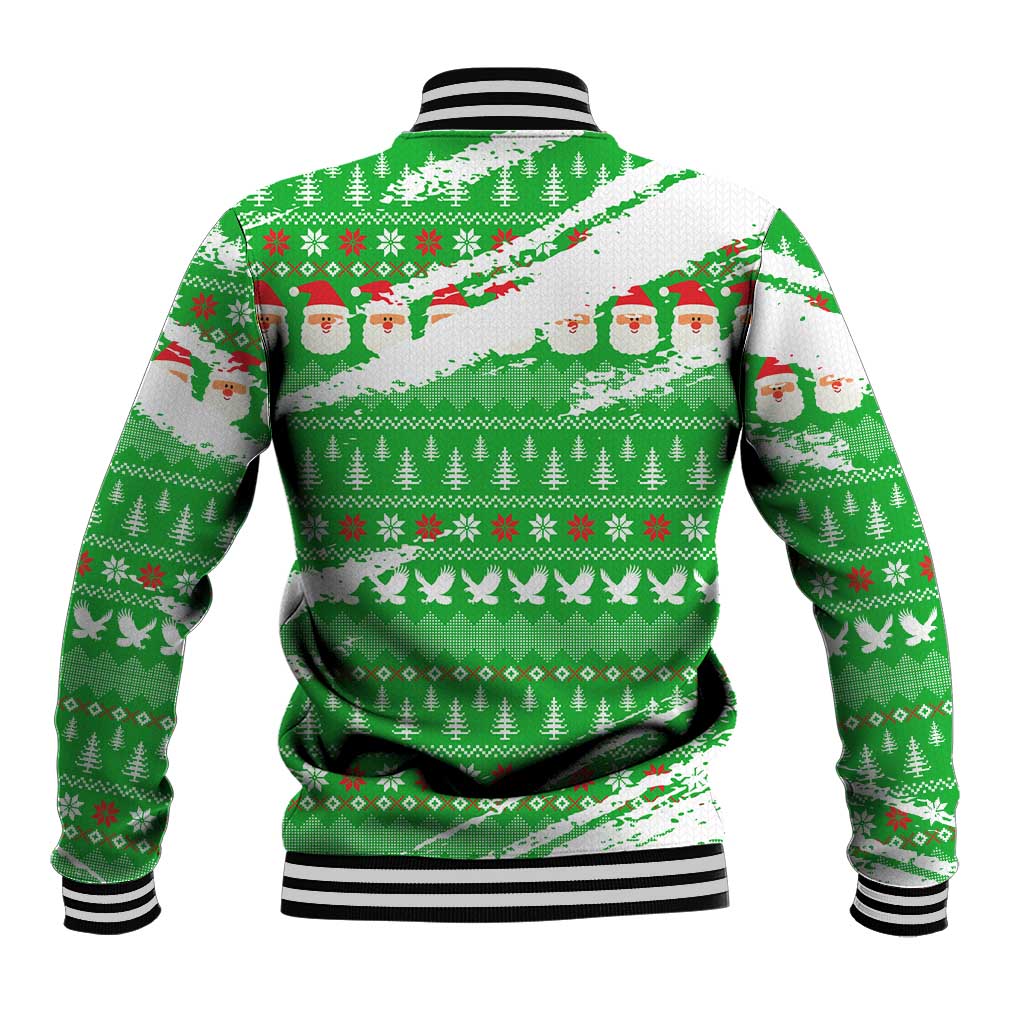 Djibouti Christmas Baseball Jacket Santa Eagle Doves Trees and Green Snowflake - African Pride