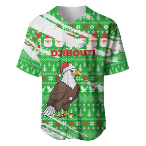 Djibouti Christmas Baseball Jersey Santa Eagle Doves Trees and Green Snowflake - African Pride
