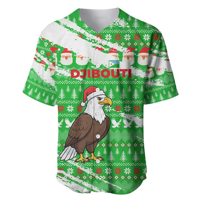 Djibouti Christmas Baseball Jersey Santa Eagle Doves Trees and Green Snowflake - African Pride