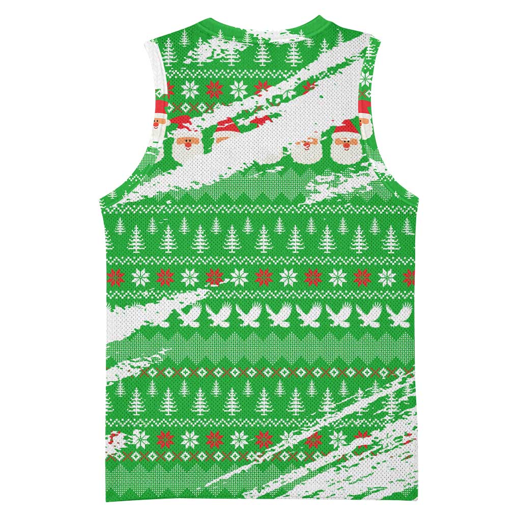 Djibouti Christmas Basketball Jersey Santa Eagle Doves Trees and Green Snowflake - African Pride