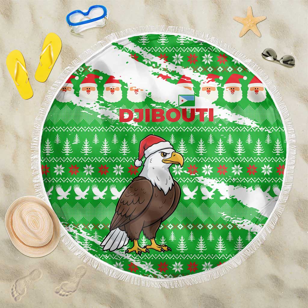 Djibouti Christmas Beach Blanket Santa Eagle Doves Trees and Green Snowflake - African Pride